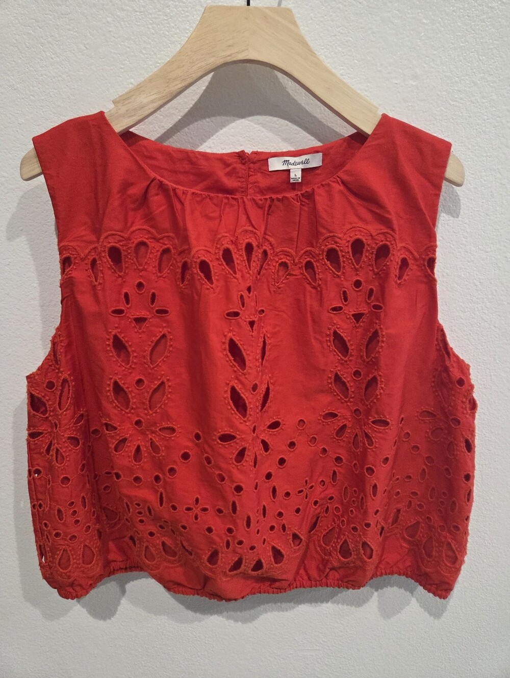 Madewell Embroidered Sleeveless Bubble Top In Poplin Large NWT - Picture 2 of 11